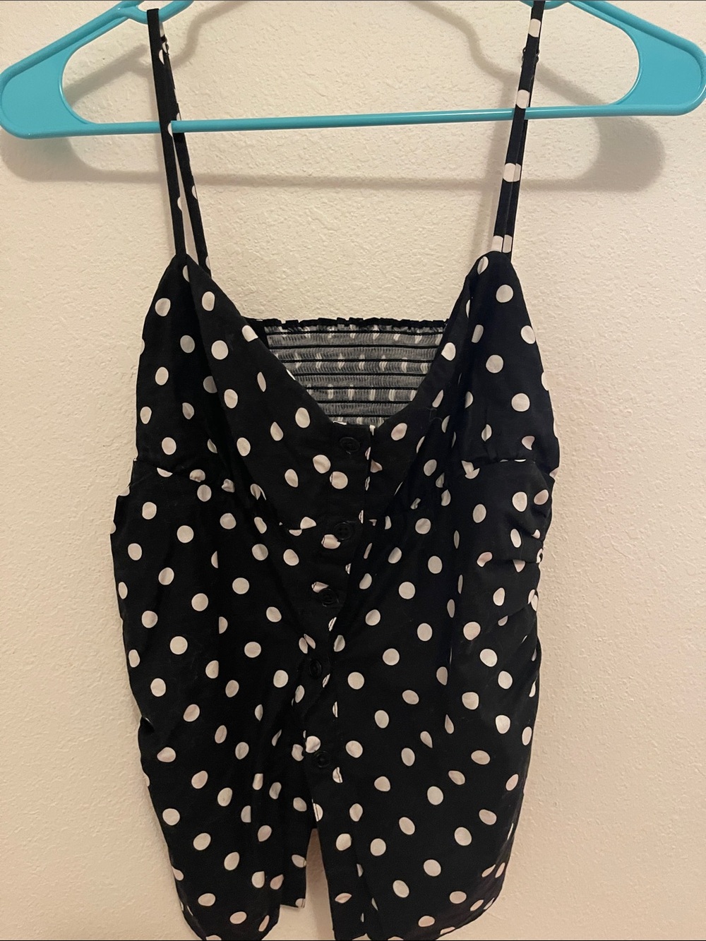 EUC Reformation Black Polka Dot Spaghetti Strap Top - White Dot Detail